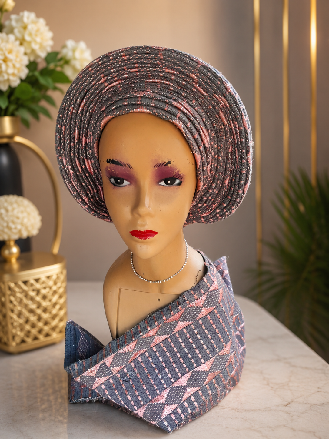 Pleated rounded gele